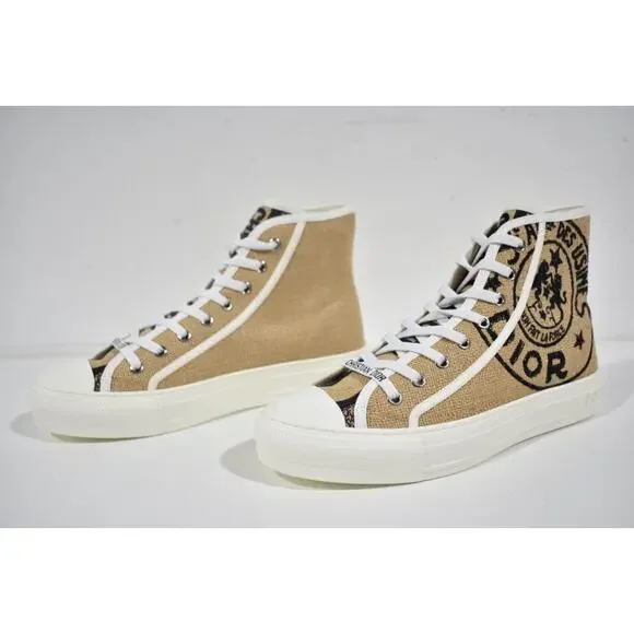 Dior Walk'n'dior Union Embroidered Beige Jute Lace Up Flat High Top Sneaker 39.5 - Picture 10 of 12